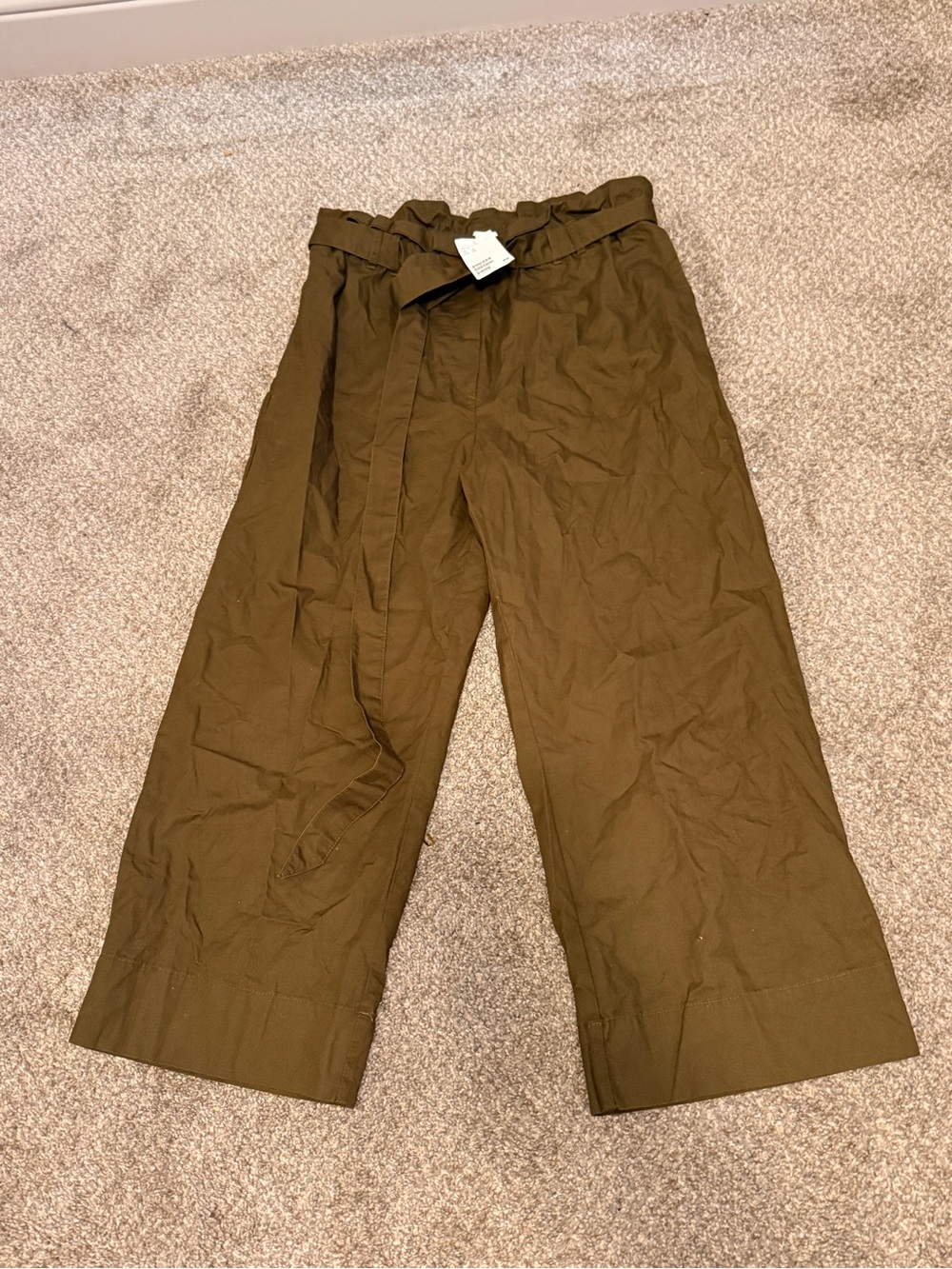 H&M Olive Paperbag Waist Chinos with Self-Tie